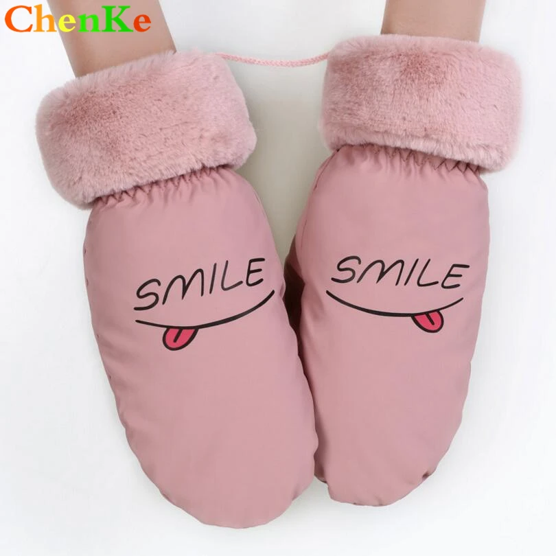 ChenKe прекрасный мультфильм и письмо печати Женская зимняя обувь Хлопок ThickerWarm перчатки Женские Симпатичные пальцев Для женщин веревку твердых варежки