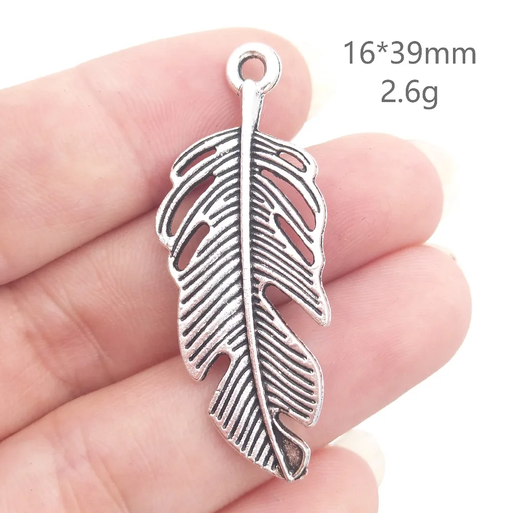 Оптом 30 цинковый сплав металлический большой размер перо кулон винтажный