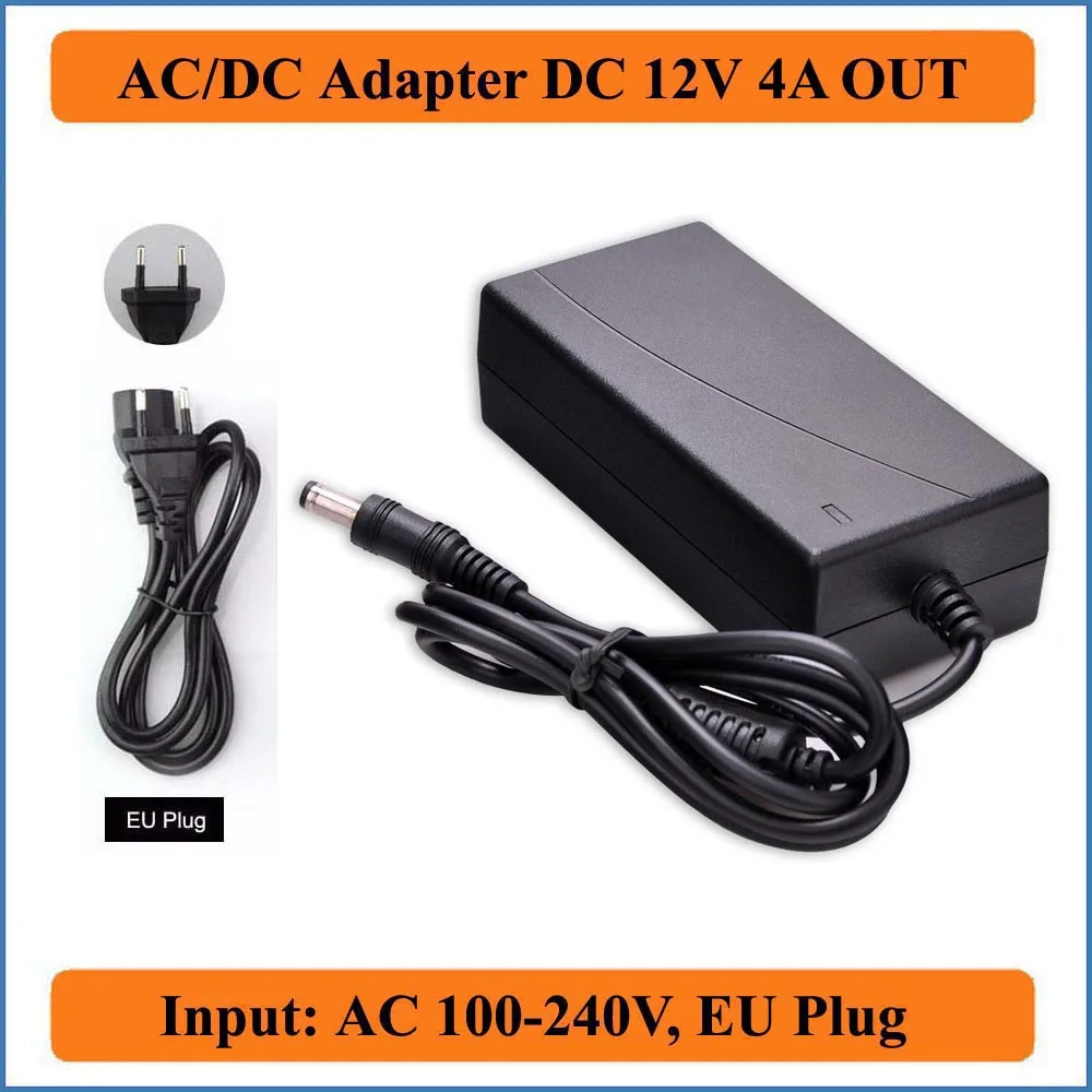 12V 4A штепсельная вилка европейского стандарта AC DC адаптер переменного тока 100 240V