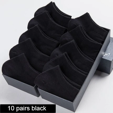 10 pairs black Летние тонкие высококачественные мужские короткие носки-башмачки, белые, 10 пар, фирменные, деловые, для отдыха, без шоу, носки-лодочки, 100 хлопок - Цвет: 10 pairs black
