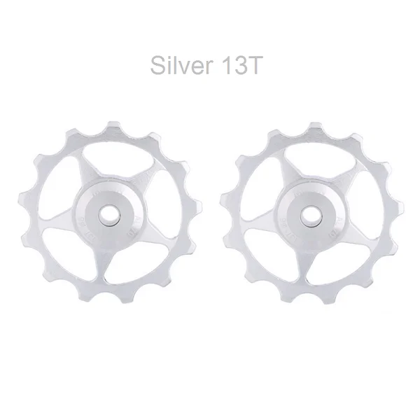 Silver 13T 2 шт./лот 11 T/13 T Алюминиевый сплав задний переключатель передач велосипедный с роликом MTB горный велосипед Шкив Натяжного колеса подшипник направляющие колеса - Цвет: Silver 13T