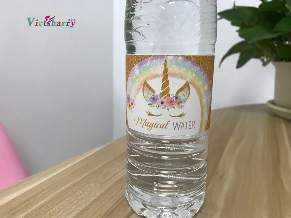 24 шт Единорог обертки для бутылок С Днем Рождения бутылка воды этикетка Радуга