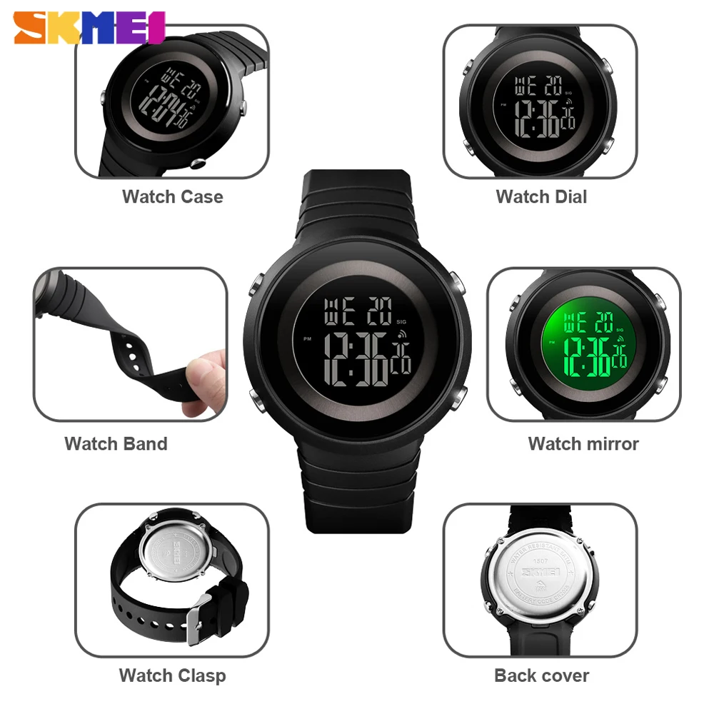 SKMEI модные спортивные часы для мужчин уличные Chrono EL с подсветкой
