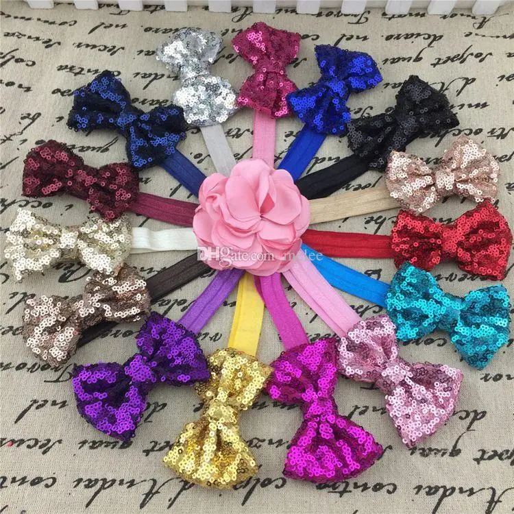 4 дюйма бантик для волос с пайетками повязка на голову Детская бантом блестками