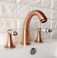 red copper antique bathroom sink faucet widespread 3pcs ceramics handles basin 3 holes mixer tap nrg037