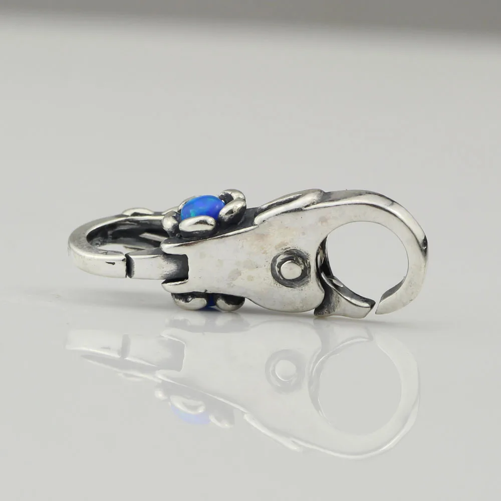 S925 Sterling Silver Blue Opal Rock Lobster Button Diy Jewely Charms Fit European Troll Bracelet Beads for Jewelry Making | Украшения и