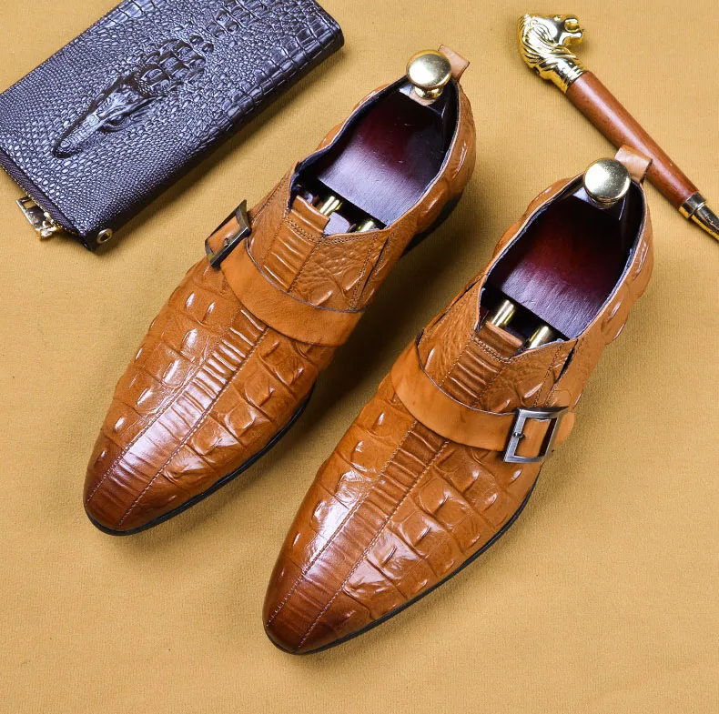Brown Black 2019 Crocodile Pattern Genuine Leather Luxury Buckle Wedding Party Dress Shoes Design High Quality Men's Suit | Обувь