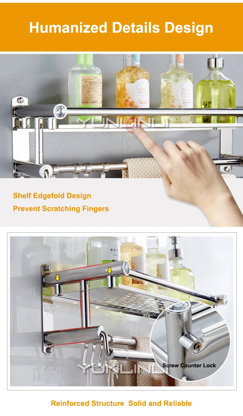 Складная двухслойная вешалка для полотенец ванной комнаты без перфорации