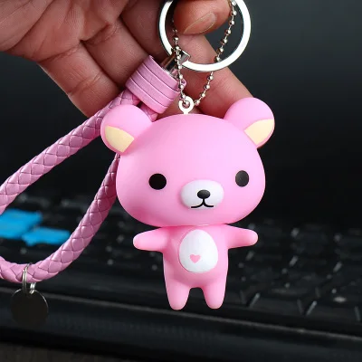 Мультфильм Rilakkuma Медведь коричневый кролик животных мех помпоны брелок для женщин кожа брелок металлические брелки для ключей ключи от машины сумка Подвеска Шарм D92 - Цвет: 4