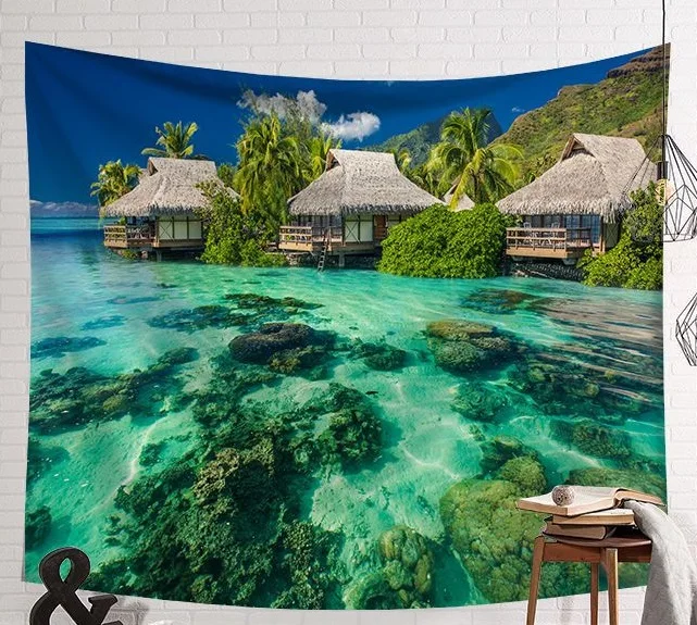 CAMMITEVER кокосовое дерево Sunrise Seaside голубое зеленое море каюта покрывало для пляжа