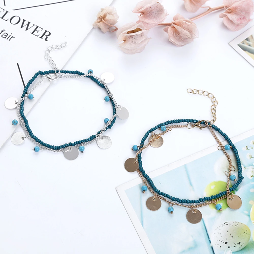 Женский многослойный браслет в стиле ретро маленькие бусины виде риса винтажное