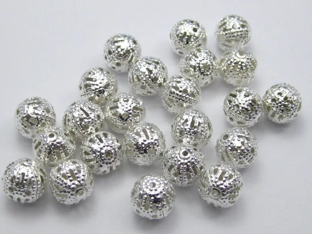 

200 Silver Colour Plated Round Filigree Spacer Beads 8mm