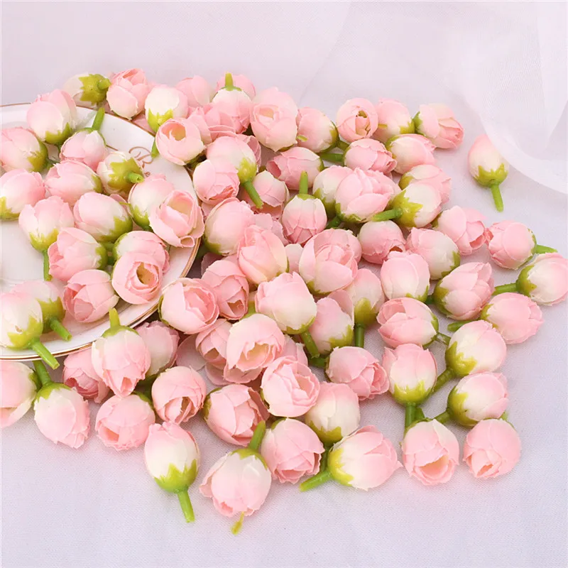 Light pink 100 шт искусственный шелк мини-бутон розы Свадебная сцена макет цветок стены производство поддерживающий материал Производство цветов на запястье - Цвет: Light pink