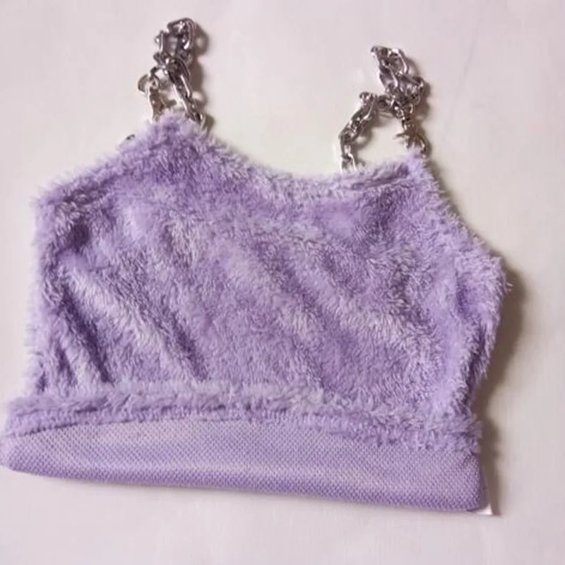 Женский летний топ на бретельках фиолетовая однотонная плюшевая укороченная