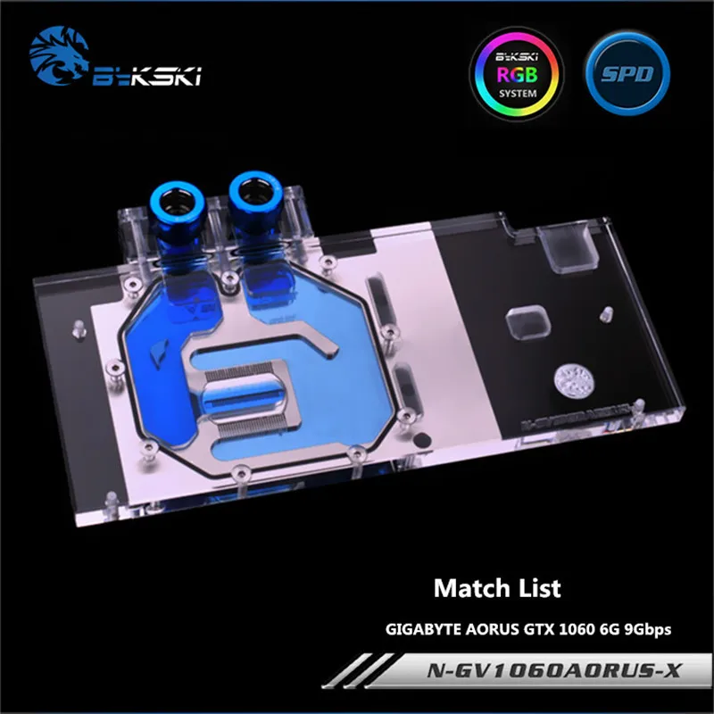 Водяной блок Bykski с полным покрытием графического процессора для VGA GIGABYTE AORUS GTX 1060 6G