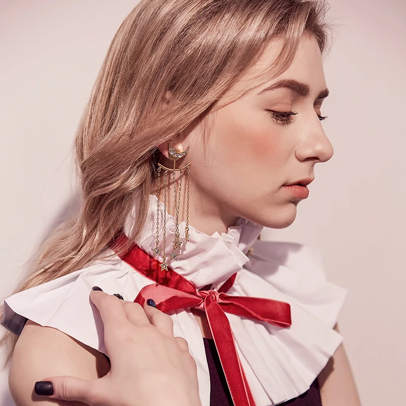 KISS ME, длинные серьги из сплава золотого цвета с цепочкой, стразы, звезды, луна, серьги для женщин, висячие серьги, модное ювелирное изделие