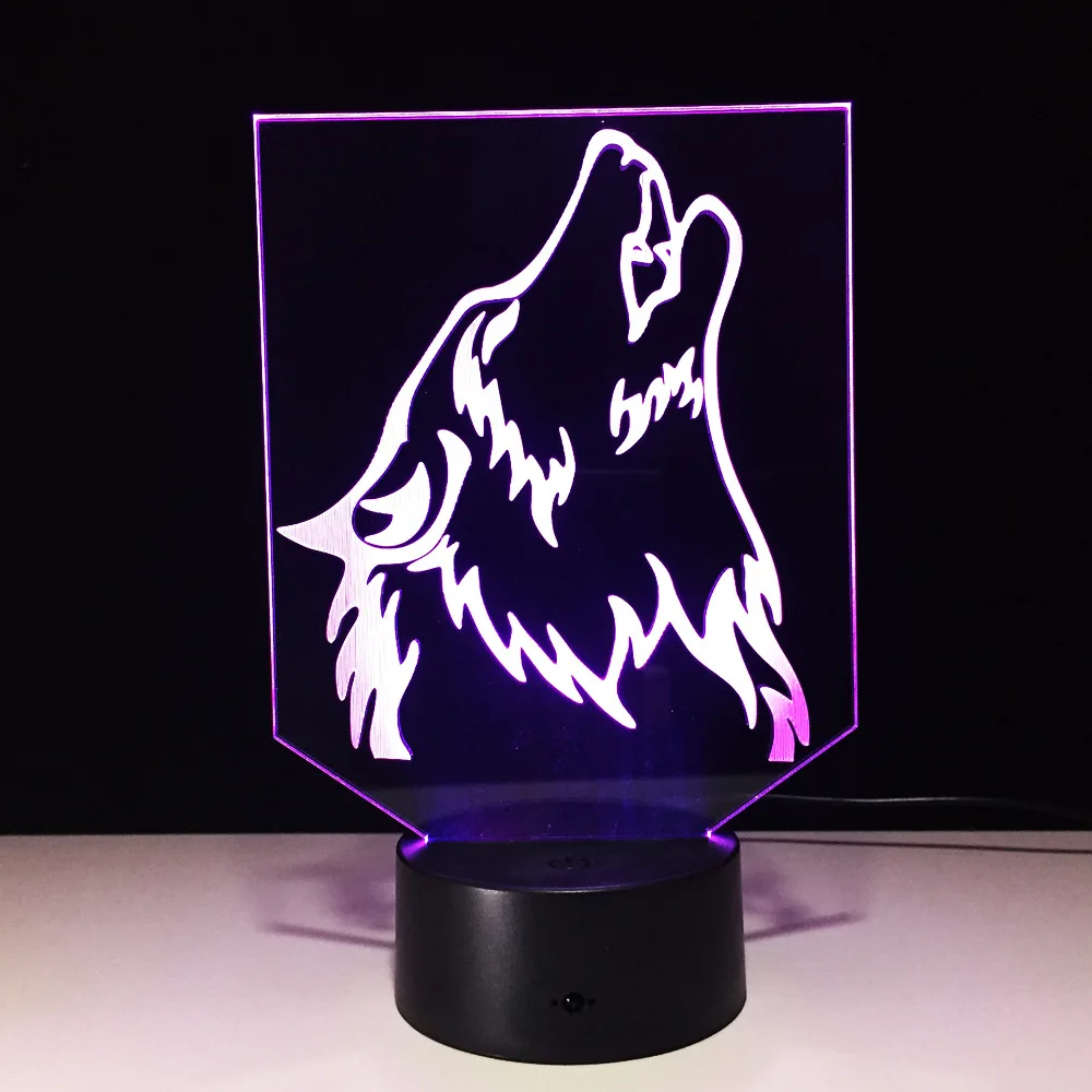 

Creative Wolf Head 3D Illusion Night Light LED Desk Table Lamp With 7 Color Changing For Home Room Decoracion Xmas Gift