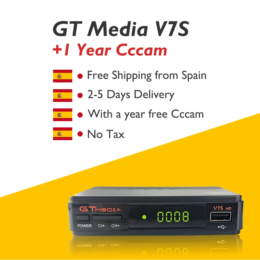 GTmedia V7S DVB-S2 спутниковый ресивер декодер USB WiFi с 1 год CCcam Clines Испания Европа HD 1080P спутниковый ТВ приемник
