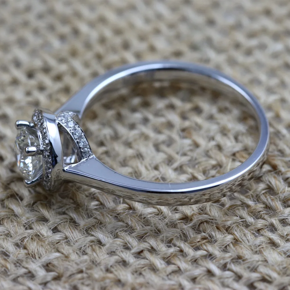 LASAMERO 0.535CT H/SI круглая огранка Halo Кольцо с натуральным бриллиантом для женщин 18 k Белое Золото сертифицированное обручальное кольцо Валентина