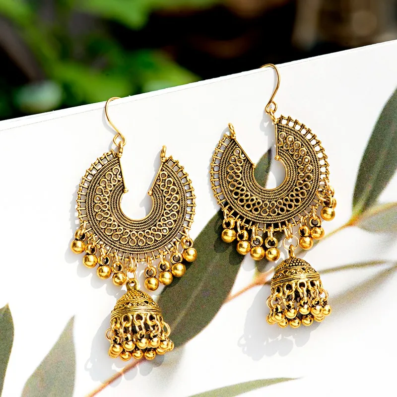 OIQUEI 20 пар индийские ювелирные изделия Jhumka Boho Большие колокольчики длинная ниспадающая Кисточка Серьги для женщин букле d'oreille femme