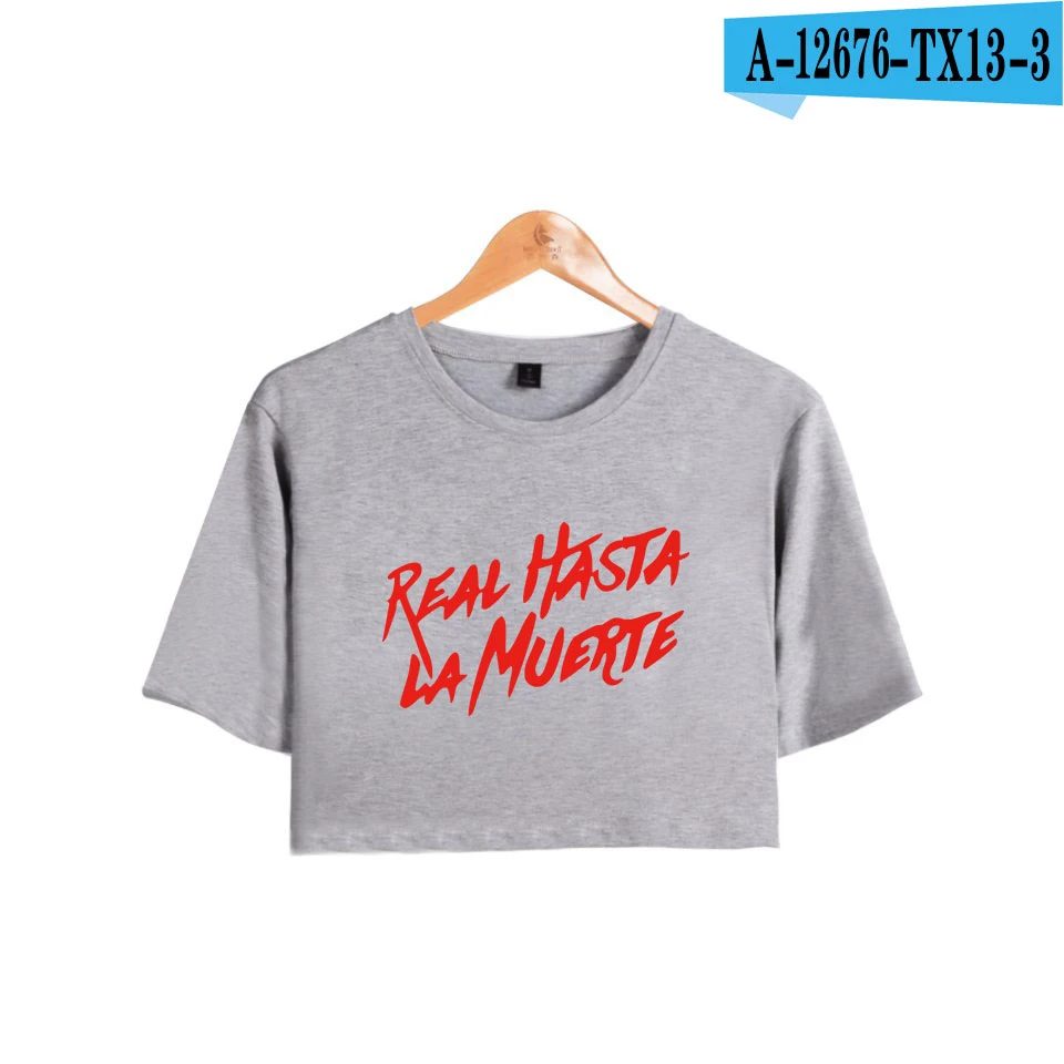 Gray Real Hasta La Muerte 2D Anuel AA Midriff-baring футболка Женская Летняя Сексуальная Повседневная модная футболка с короткими рукавами - Цвет: Gray