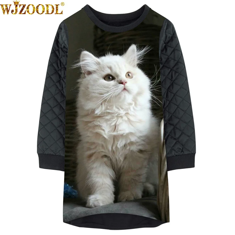 Toddler Girl Dress white Cat print Autumn Winter Princess Birthday Party Dresses kids clothing 2-12Y Children's clothes | Детская