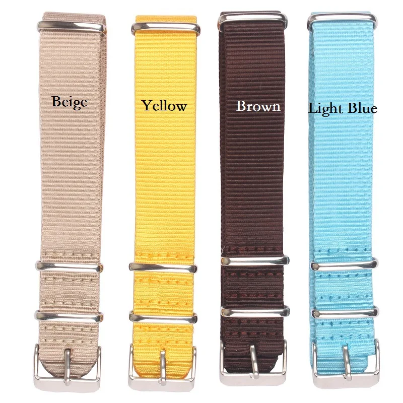 New Strong Solid Color watchband Wristwatch Band Stainless steel Buckle fabric brown Red Black Nylon Nato Strap 22mm 18mm 20mm