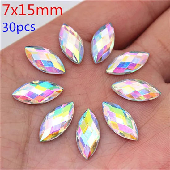 7x15mm 30pcs Смешанный 6 размер 600 шт Акриловые стразы форма глаз Кристалл AB плоская задняя сторона ногтей Стразы 3D не исправление инструмент для украшения ногтей для нейл-арта WC80 - Цвет: 7x15mm 30pcs