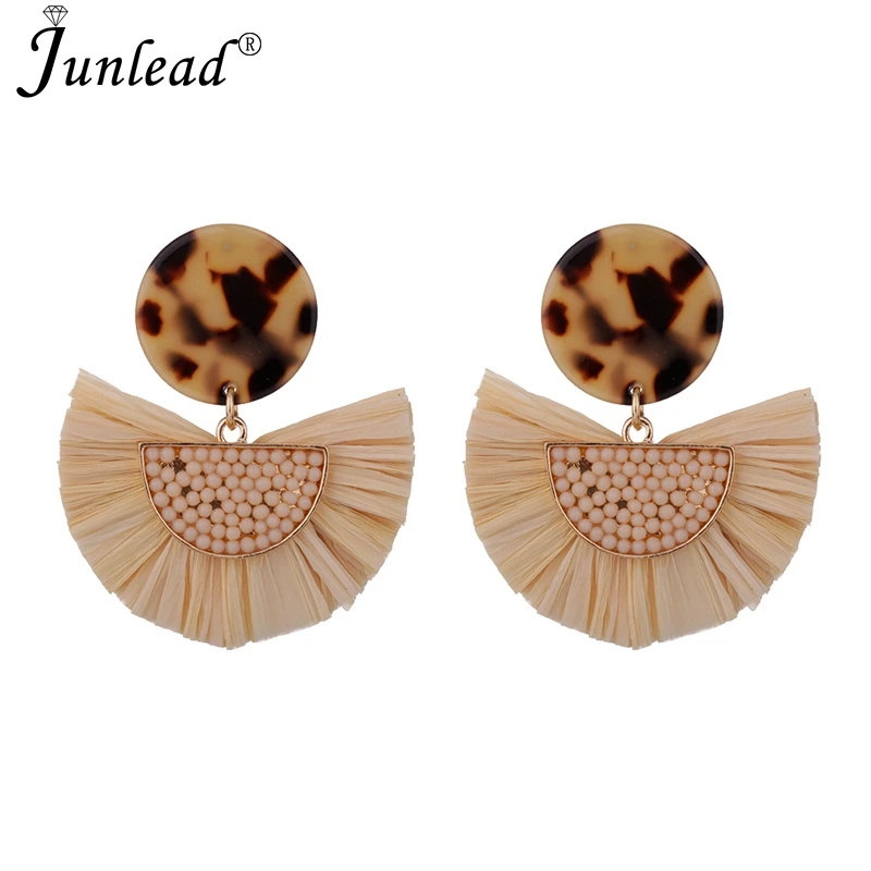 Junlead модный дизайн в стиле бохо соломенная серьга с раффией большие цветные