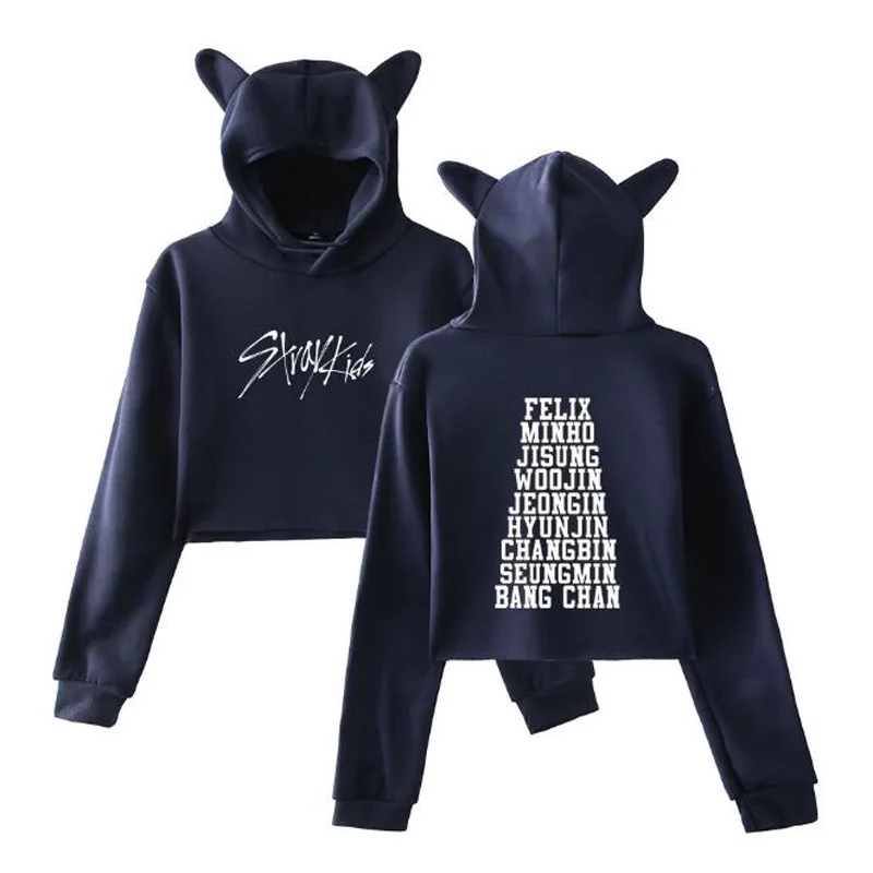 Женский Детский укороченный топ KPOP спортивный костюм без отделки с капюшоном и