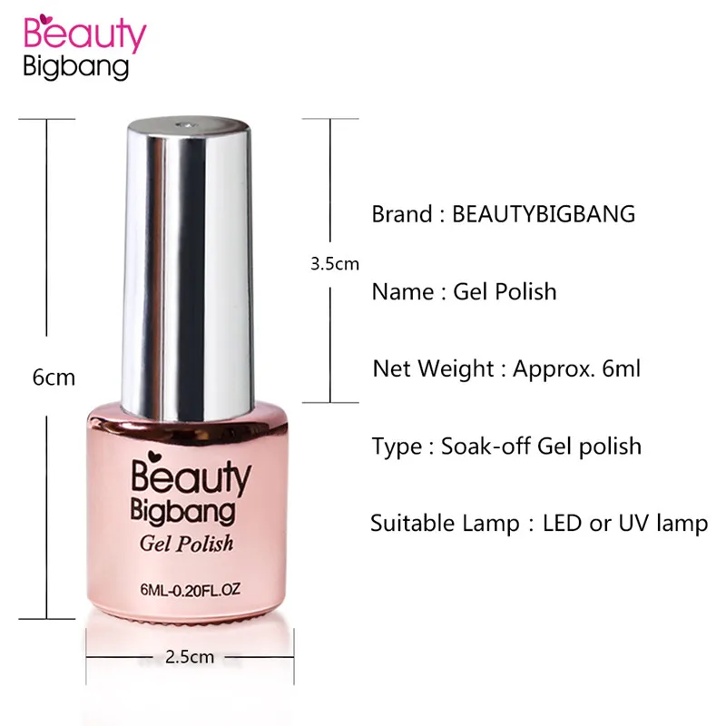 BeautyBigBang, 6 мл, чистый цвет, Гель-лак для ногтей, УФ светодиодный, лампа, гель-лаки для дизайна ногтей, маникюрный Топ, впитывающий Гель-лак для ногтей