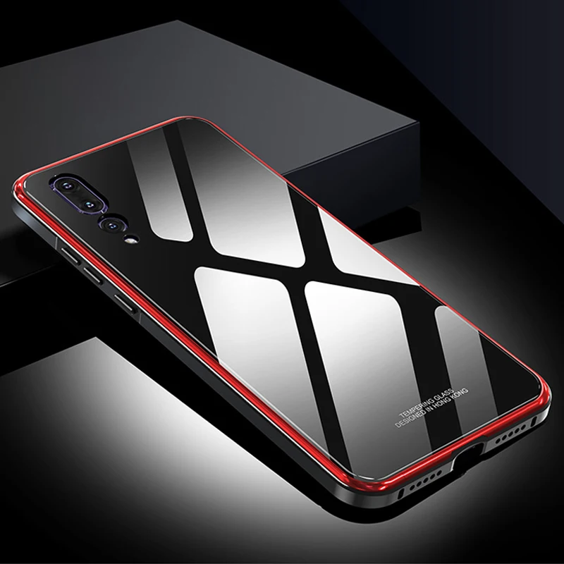 red Для huawei P20 Pro защитный чехол Бампер металлический покрытие сотового чехол для телефона для huawei P20 назад закаленное Стекло высокое качество роскошные - Цвет: red