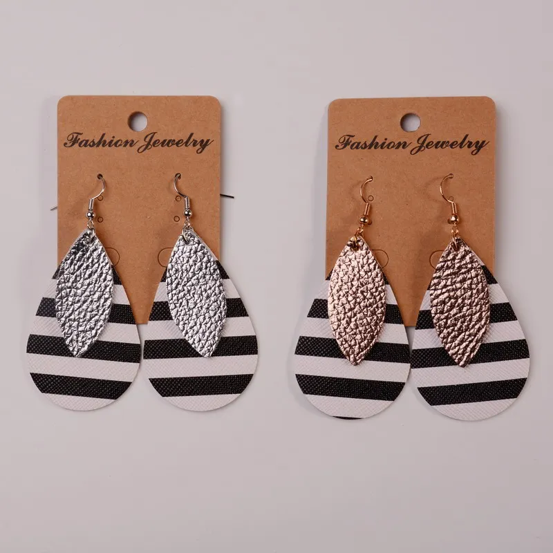 Rainbery кожа серьги для женщин Лист слеза 2 Слои заявление EarringsTrendy 2021 модное