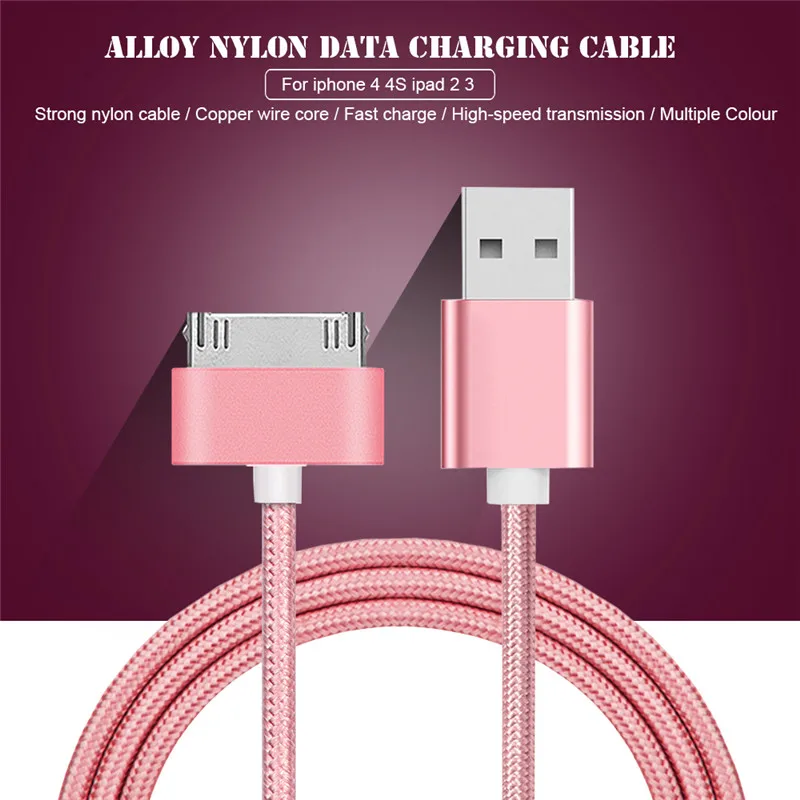 USB кабель нейлоновая оплетка 2A кабель передачи данных для быстрой зарядки для iPhone 4 4S 3GS iPad 2 3 iPod Nano itouch 30 Pin кабель-адаптер