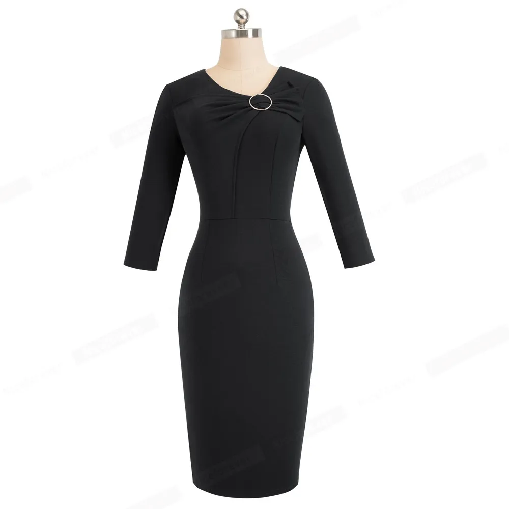 Хорошее-forever винтажное элегантное однотонное платье для работы с бантом vestidos с круглым вырезом деловые вечерние облегающие офисные женские платья B481