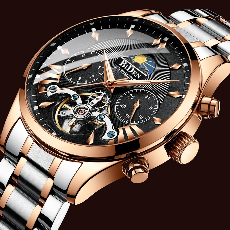 Мужские часы автоматические механические часы Tourbillon спортивные мужские часы повседневные деловые полностью стальные часы в ретро-стиле Relojes Hombre подарок