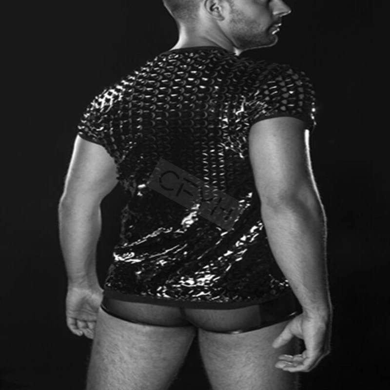 Новый мужской жилет из кожи черный сетчатый топ на бретельках для геев мужское