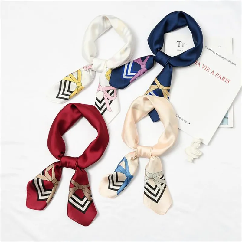 Новинка Женский твиловый шелковый шарф 70 см с цветочным принтом в полоску