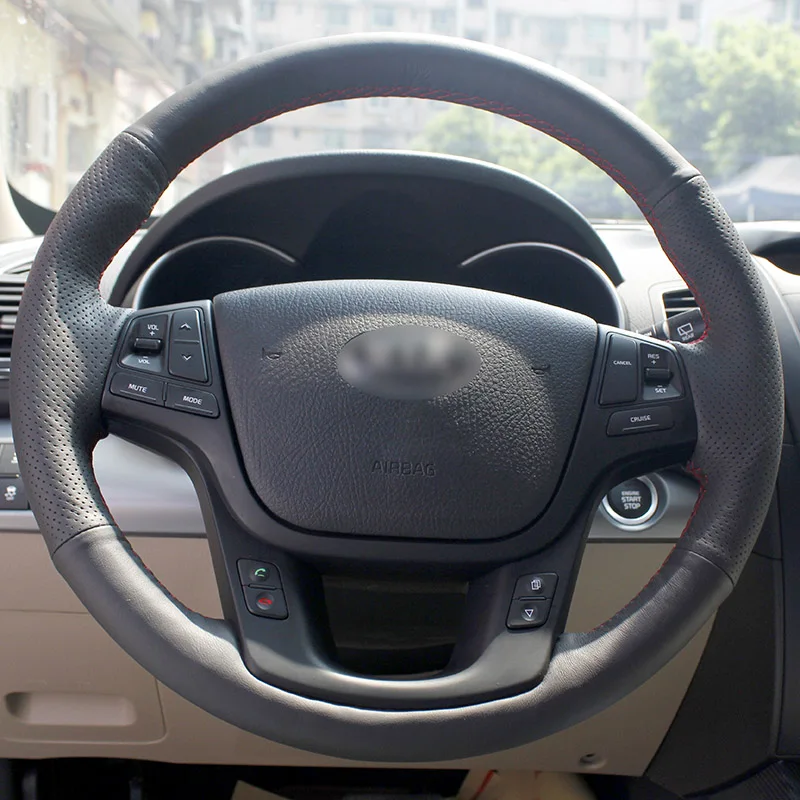 Шитый вручную черный кожаный чехол на руль BANNIS для Kia Sorento 2009-2014 | Автомобили и