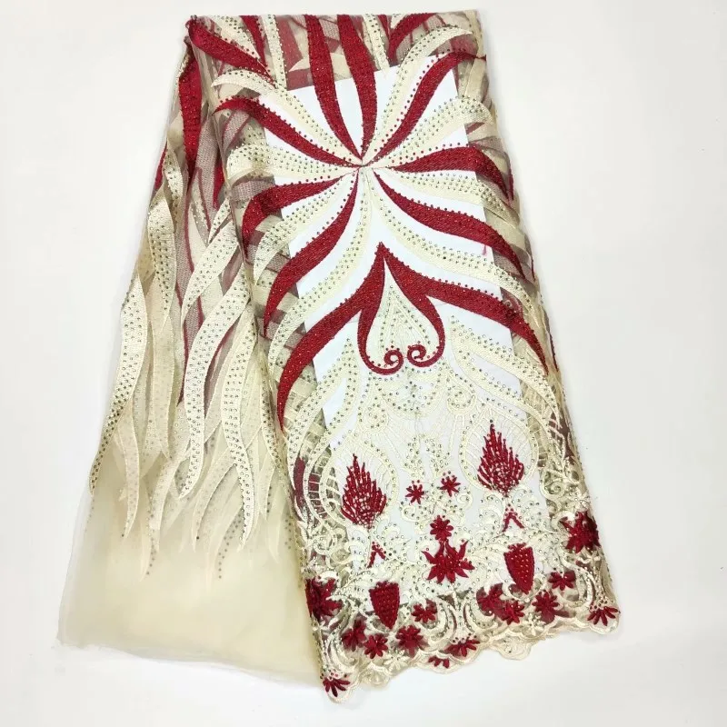Wholesale price african lace fabric for red color french with stones latest tulle FF5-8 | Дом и сад