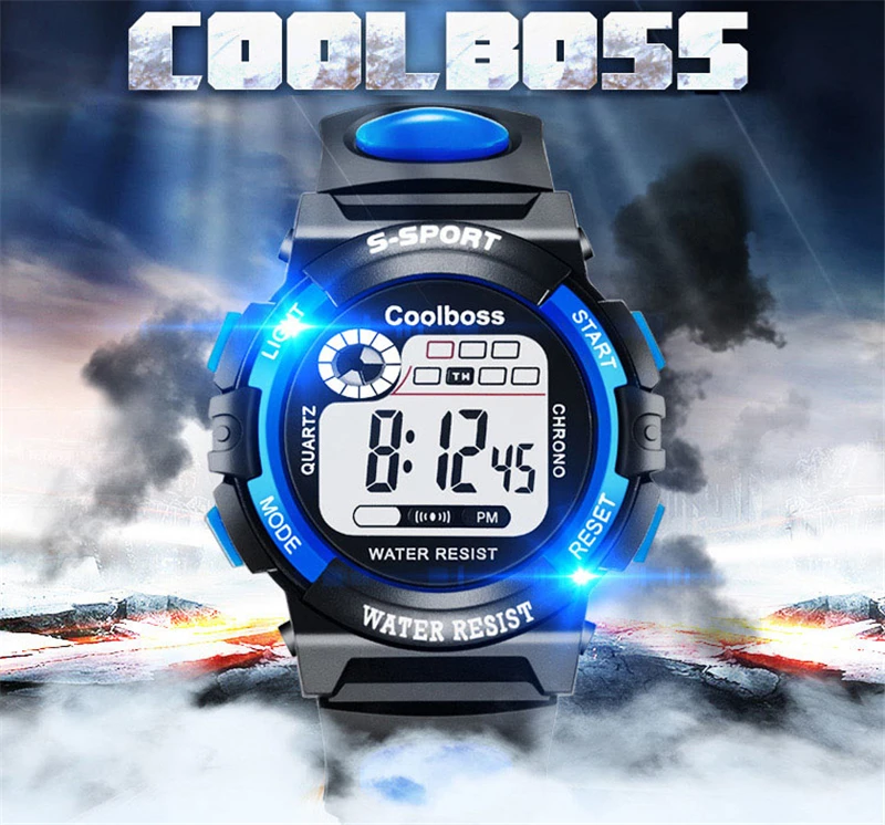 Мода Coolboss бренда детей часы Светодиодные цифровые часы детей Мальчики и девушки Студенческие многофункциональные наручные часы качества для детские Hot
