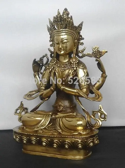 Бесплатная доставка тибетская бронзовая четырехместная статуя Гуаньинь Будды