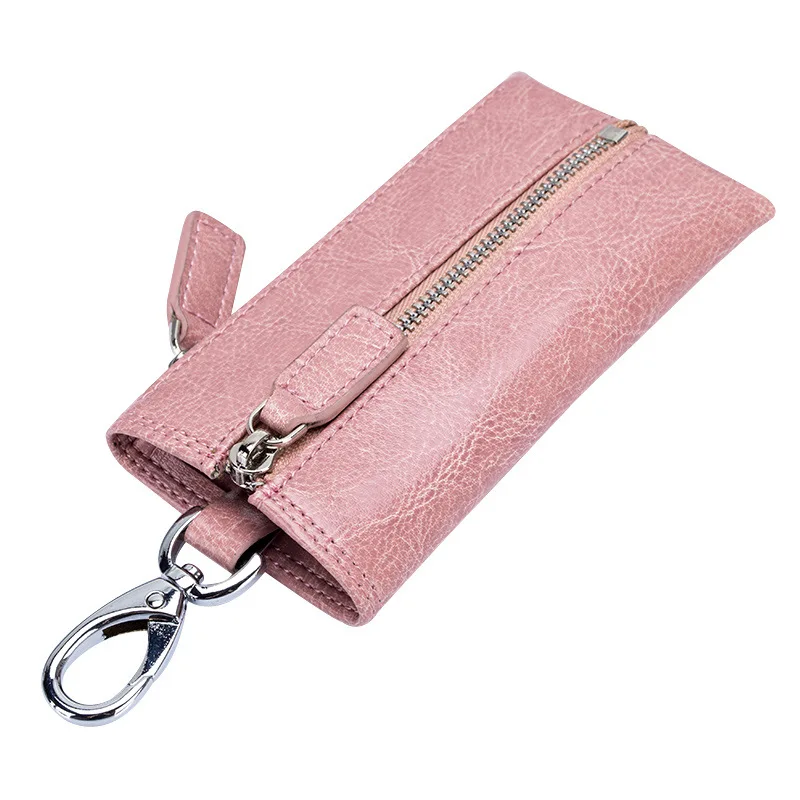 sakura pink Фирменные мужские кошельки для ключей в стиле ретро из натуральной кожи на молнии, повседневные кошельки для ключей от машины, ключница для ключей, Модный женский кошелек для монет - Цвет: sakura pink