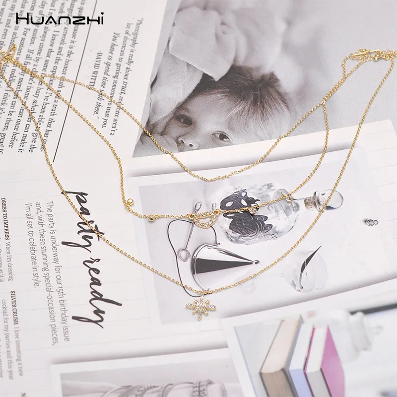 HUANZHI 2019 личность с блестящими звездами Комплект из подходящих сердце ожерелье