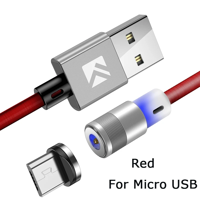 Магнитный кабель FLOVEME usb type-C для samsung S10 S9 Plus, Шнур Micro USB, зарядное устройство для iPhone XS Max XR X, Магнитный зарядный кабель - Цвет: Red For Micro USB