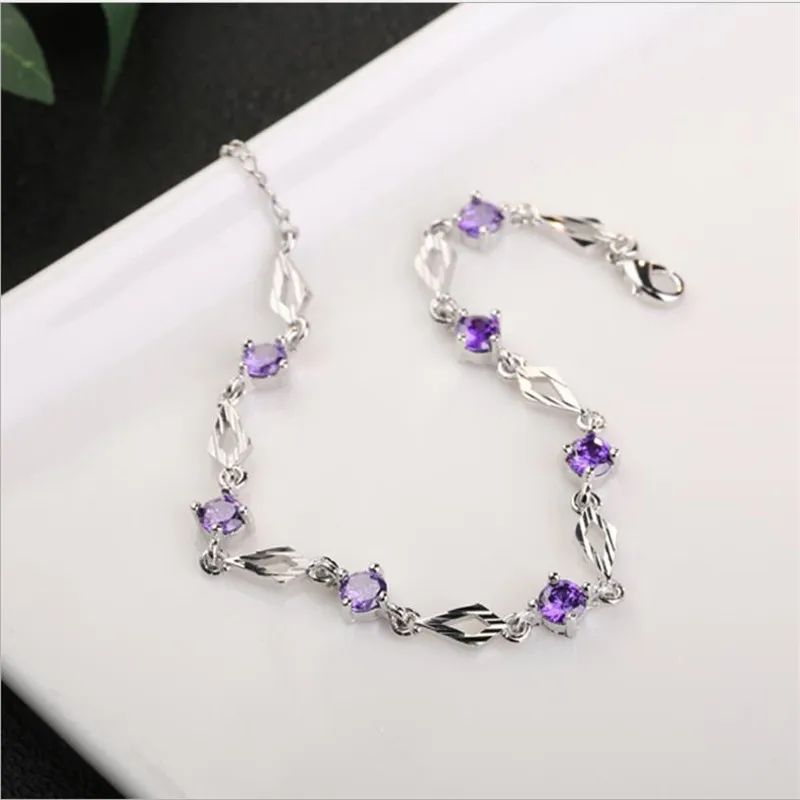 Женский браслет из серебра 925 пробы с фиолетовыми кристаллами - купить по
