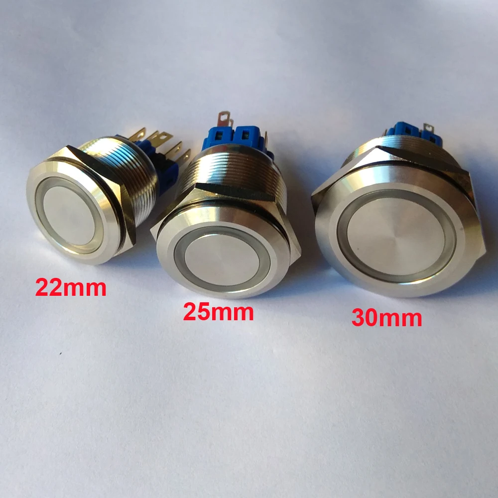 Металлический кнопочный переключатель из нержавеющей стали 30 мм 6 в/12 В/24 В/110 В/230