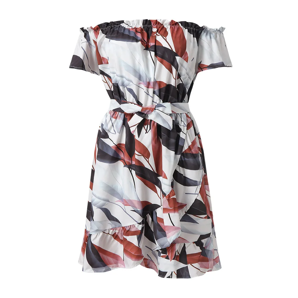 Женские Гавайские платья с открытыми плечами цветочным рисунком коротким