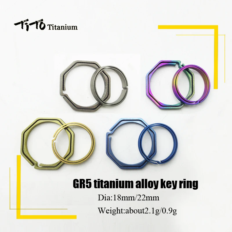 

TiTo titanium alloy EDC keychain outdoor portable keyring key ring circle octangle camping tools Dia 18 or 22mm