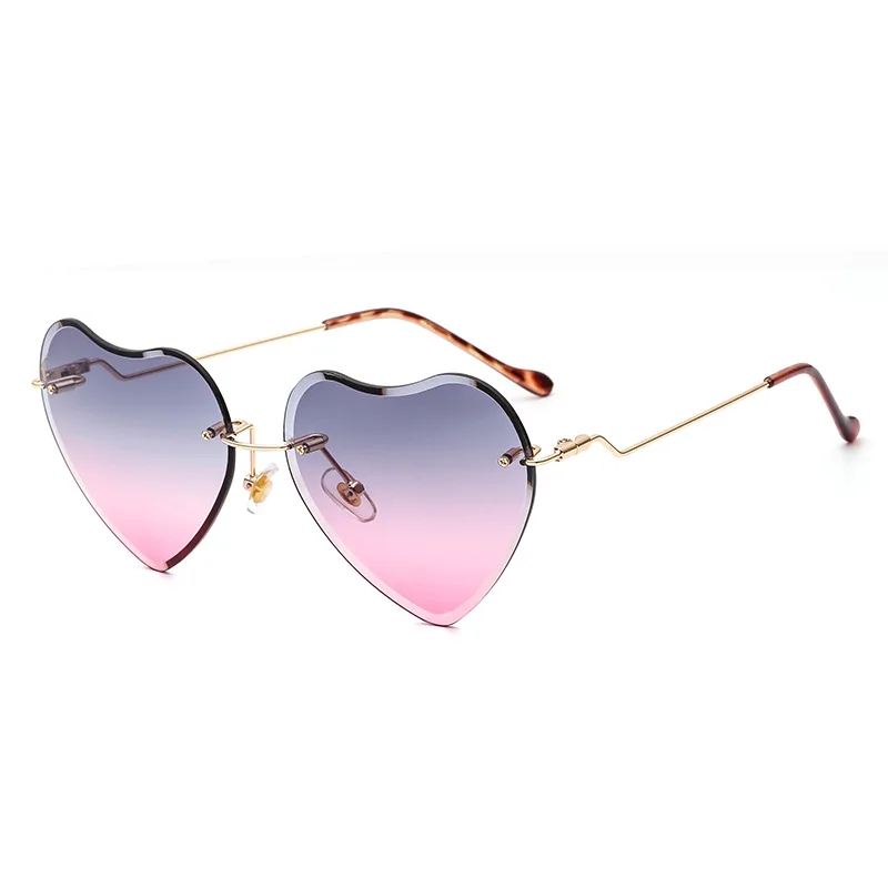 Gold Gray Pink IGUETTA Солнцезащитные очки женские в форме сердца стильные металлические очки без оправы красочные морские линзы солнцезащитные очки высокого качества женские IYJB340 - Цвет линз: Gold Gray Pink